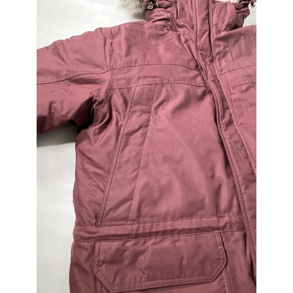 LL Bean Mens Parka Coat Jacket L Maroon Goose Down Faux Fur Hooded Gore-Tex EUC